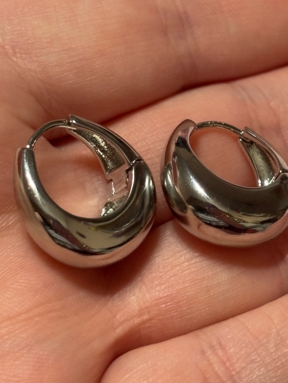 Polished White Gold and Sterling Silver Chunky Hoop Earrings - Women Jewelry